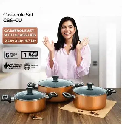 IMPEX Nonstick Granite Casserole Set 6 pcs Festival Gift Set Induction Bottom Non-Stick Coated Cookware Set  (Aluminium, 6 - Piece)