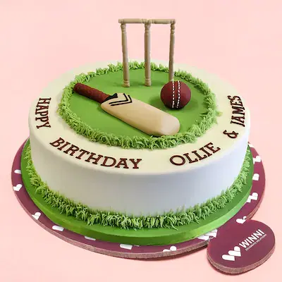 Cricket pitch fondant cake
