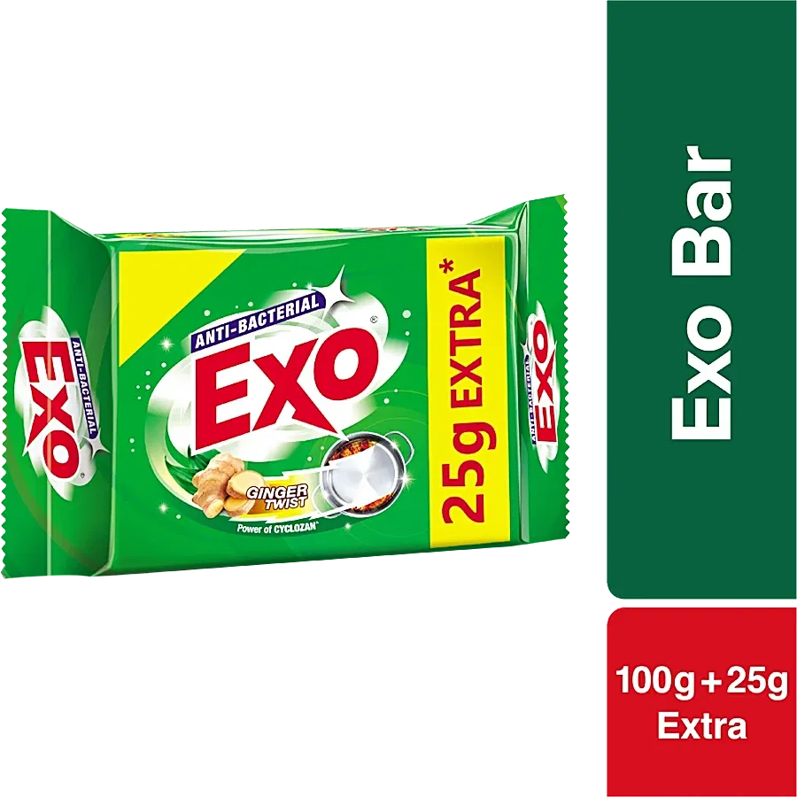 Exo Anti-Bacterial Dishwash Bar, 125 g (100 g + 25 g Extra)