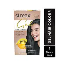 Streax Gel Hair Colour for Women & Men, Natural Black 1, 150 ml I Black I Ammonia Free, Hair Dye |Permanent Hair Colour| 100% Grey Coverage| Brown Hair Color|Lasts Upto 20 Washes