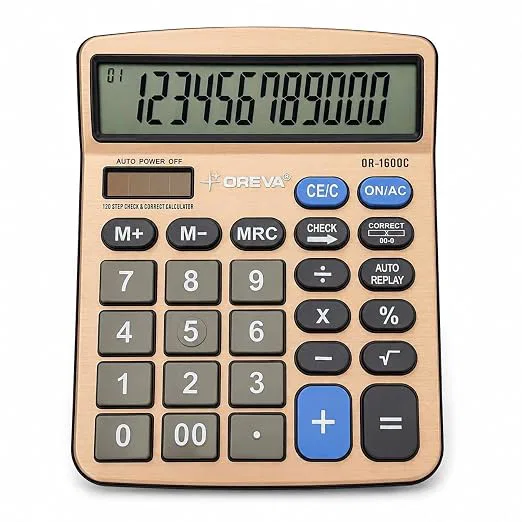 OREVA OR-1600-C 12-Digits Silver Face | Large Display Desktop Calculator