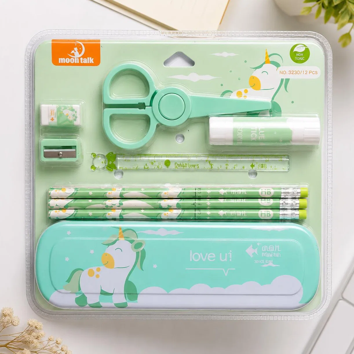 Unicorn Stationery Gift Set for Kids light green Col. kit set
