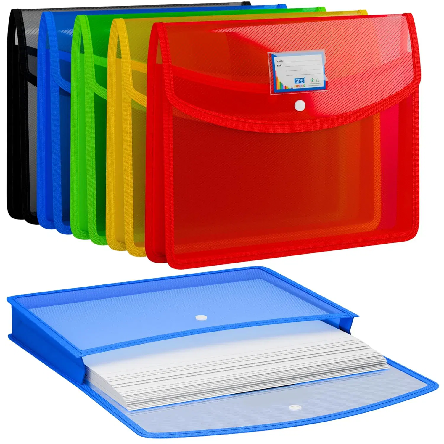 Button File Folder, Transparent Poly-Plastic FS Size/Foolscap Documents File
