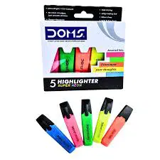 Doms 5 multicolour neon highlighter pack