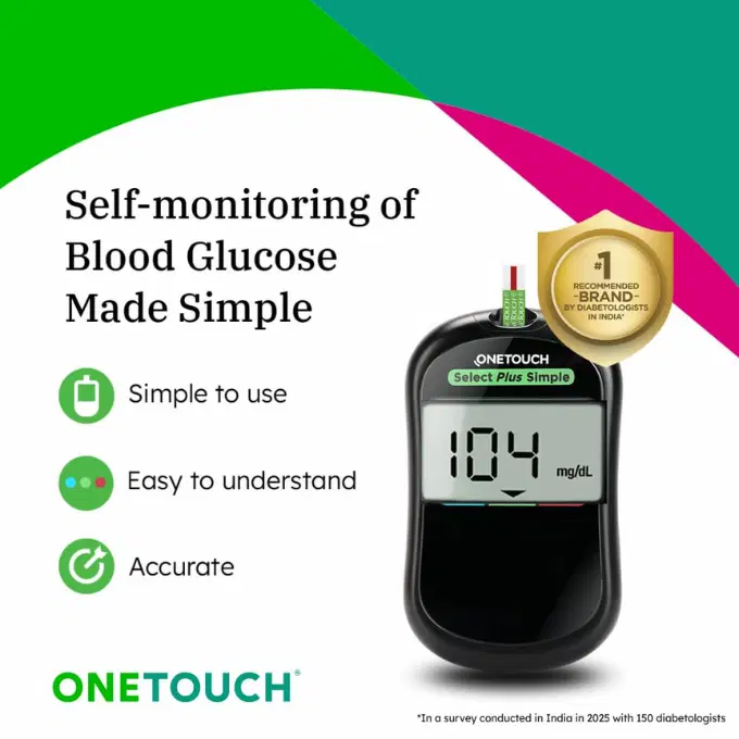 OneTouch Select Plus Simple glucometer machine | Simple & accurate testing of Blood sugar levels at home.