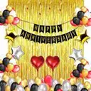 Happy Anniversary Banner Combo With Foil Curtain ,Star , Metallic Balloon(Red,Silver) – image 1