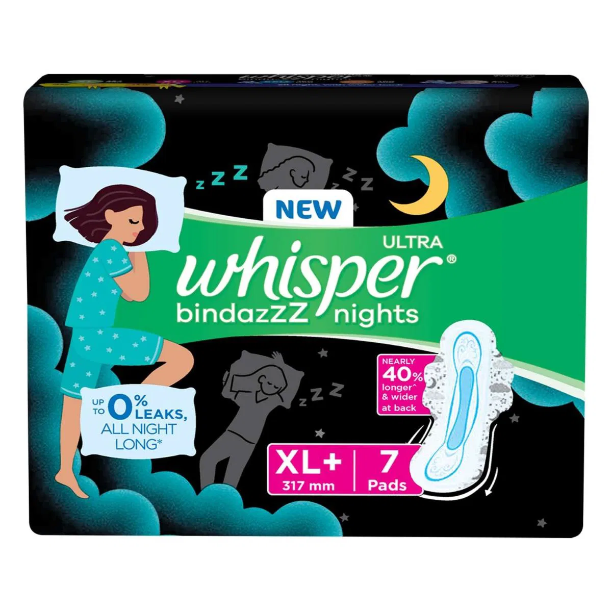 Whisper Bindazzz Night Sanitary Pads XL Plus