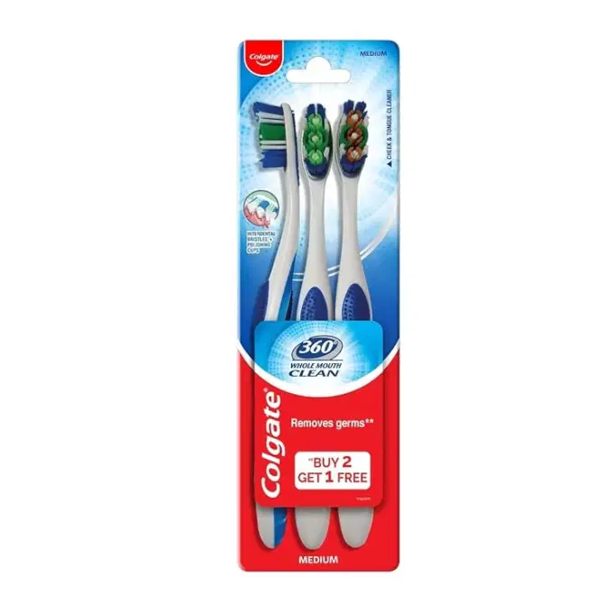 Colgate 360 Whole Mouth Clean Toothbrush - 3Pcs (Buy 2 Get 1 Free)