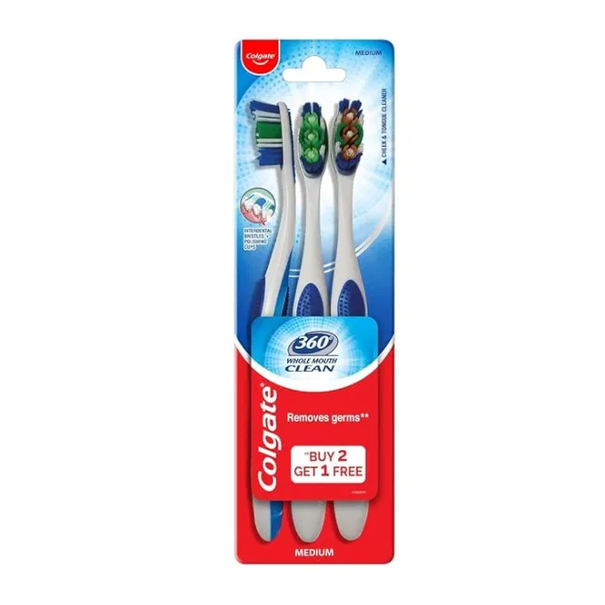 Colgate 360 Whole Mouth Clean Toothbrush - 3Pcs (Buy 2 Get 1 Free)