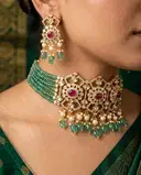 Mossinate Polki emerald Choker set – image 3