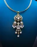 Purple beads pearls Mossinate polki pendant – image 1
