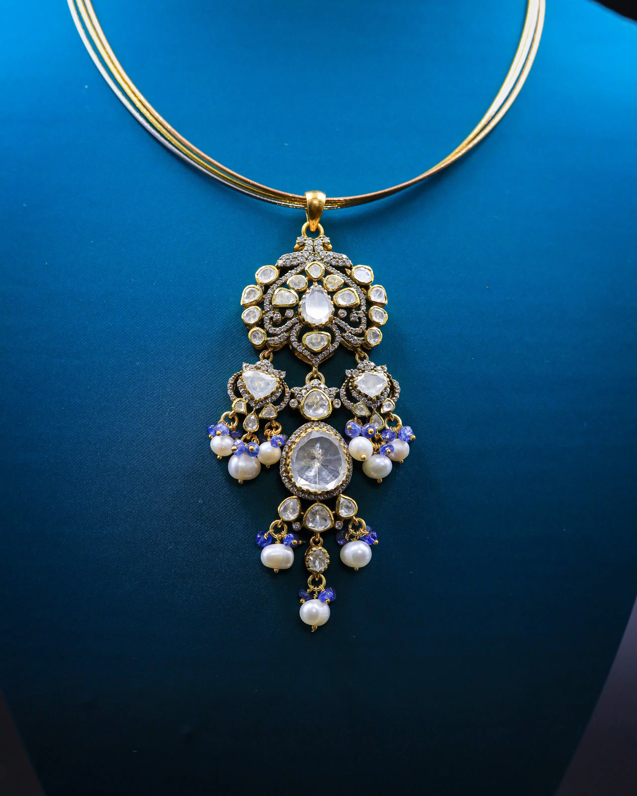Purple beads pearls Mossinate polki pendant