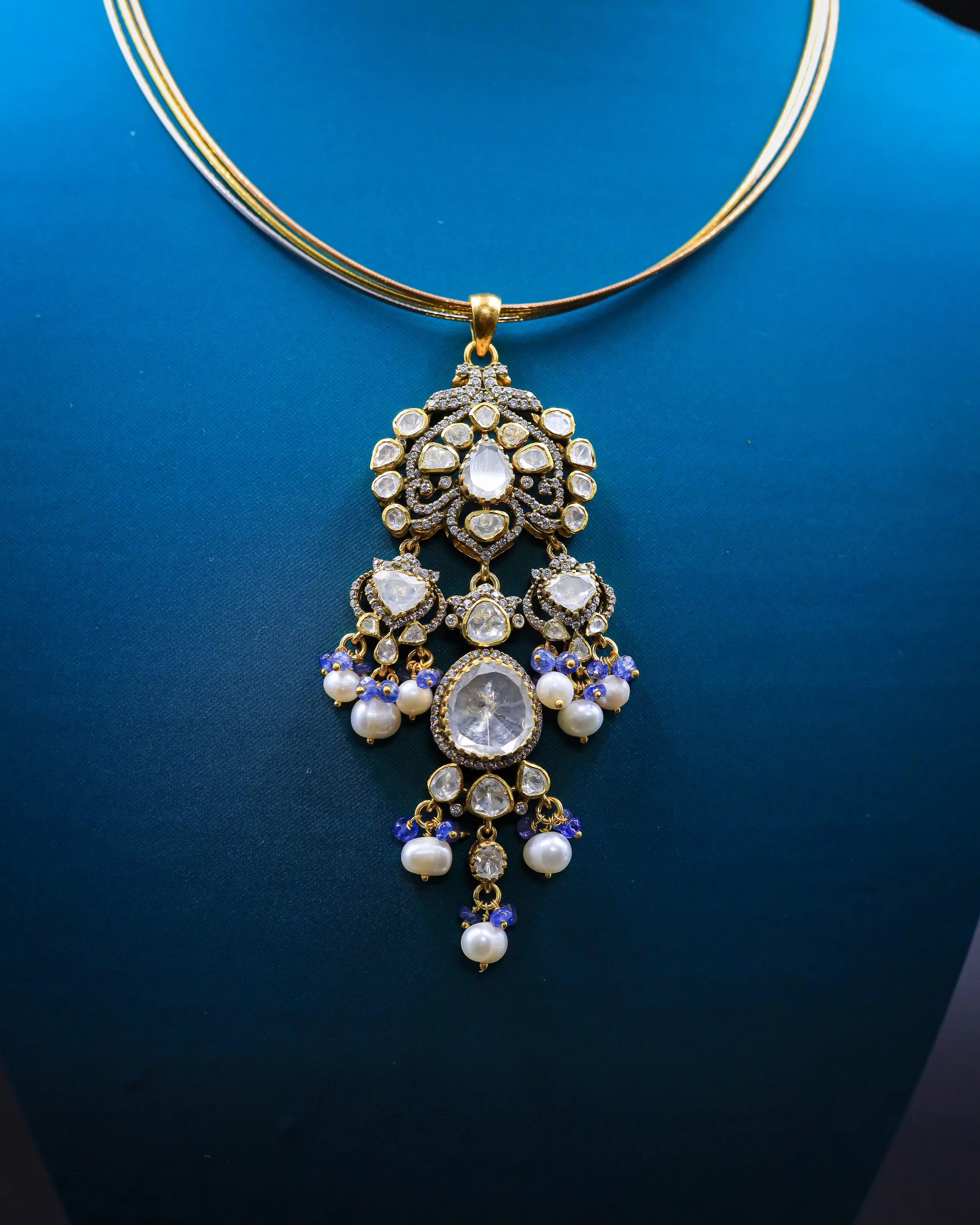 Purple beads pearls Mossinate polki pendant
