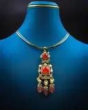Red mossinate polki pendant set – image 1