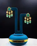 Swarovski pearl emerald mossinate polki pendant set – image 2