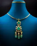Swarovski pearl emerald mossinate polki pendant set – image 4