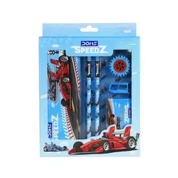Doms Speed Z gift set - 1 Tin Box 1 Wax Crayons 2 Pencils 1 Scale 1 Pencil Sharpener / gift for kids