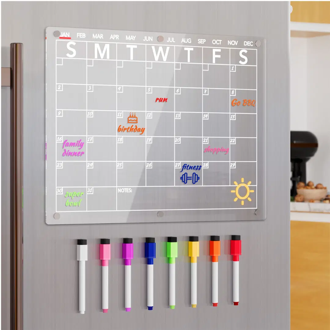 Fridge Magnetic board DIY writting notes acrylic calendar pad (Acrylic plate, stand, Board, Pen, eraser) 