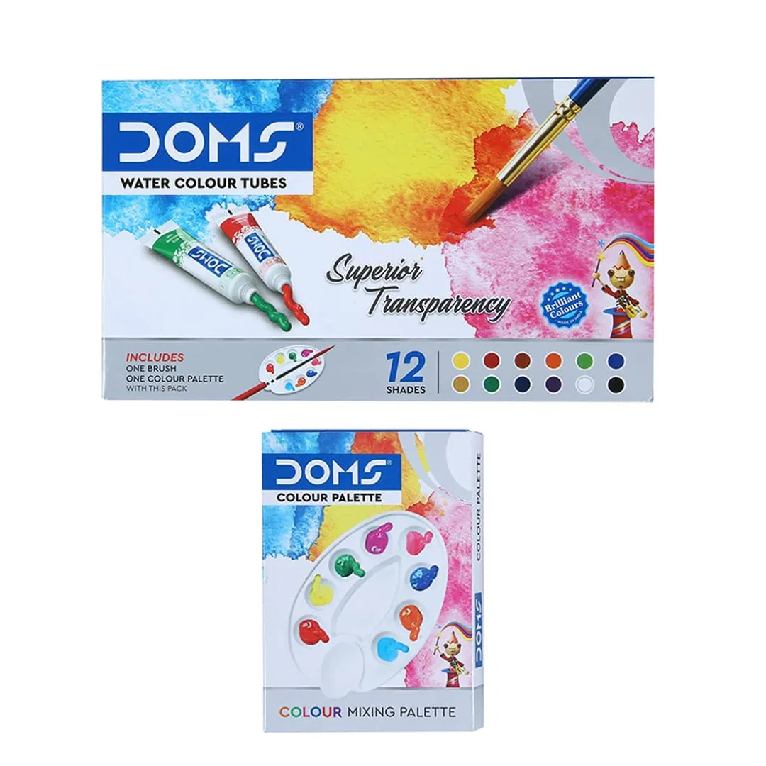 Doms Water Colour Tubes (12 shades) with Mixing Palete