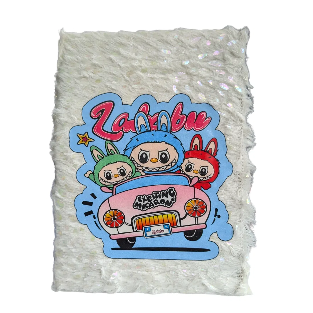 A5 Labubu Cartoon Fur Diary / cute diary - White