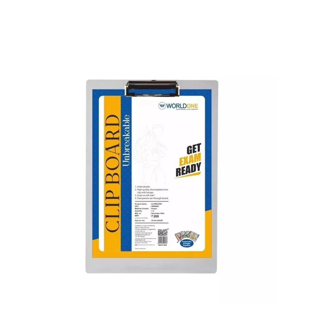 Worldone Clip Board Unbreakable / exam board / transparent exam pad / transparent pad