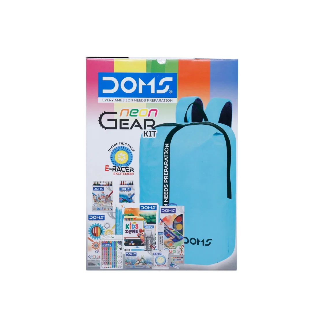 Doms - Neon Gear Kit ( 1 Colouring Book-1 Pencil Pack-1 Oil Pastel Pack-1 Eraser-1 Colour Pencil Pack-1 Brush Pen Pack-1 Ball Point Pen Pack-1 Scale-1 Plastic Crayon Pack-1 Pencil Sharpener-1 Water Colour Cake Pack ) / gift set for kids