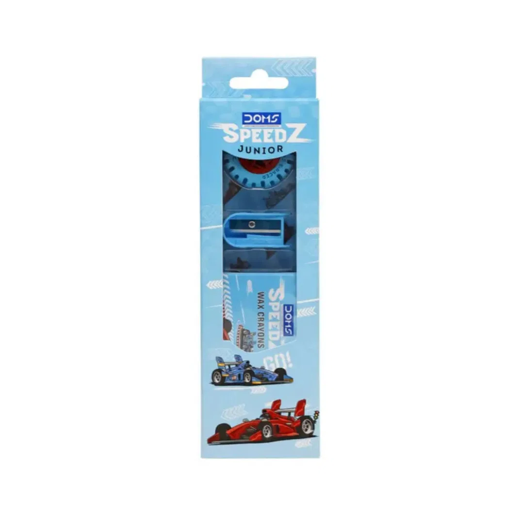 Doms gift set - 1 Wox Crayon Pack 2 Pencils 1 Eraser 1 Pencil Sharpener / doms speed junior set