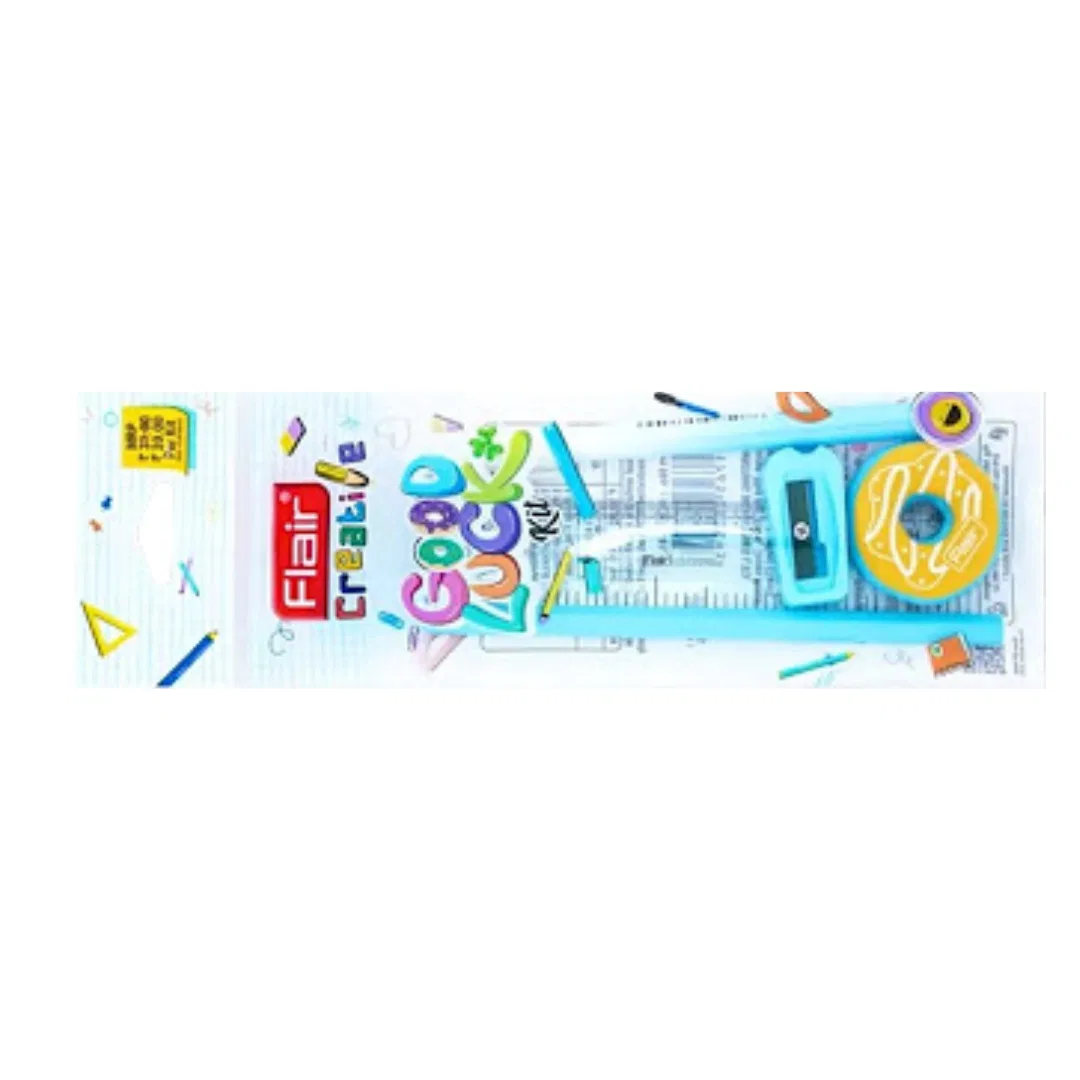 Flair Creative Good Luck Kit - 1 Pen 1 Wooden Pencil 1 Donut Eraser 1 Sharpener 1 Scale / gift set 