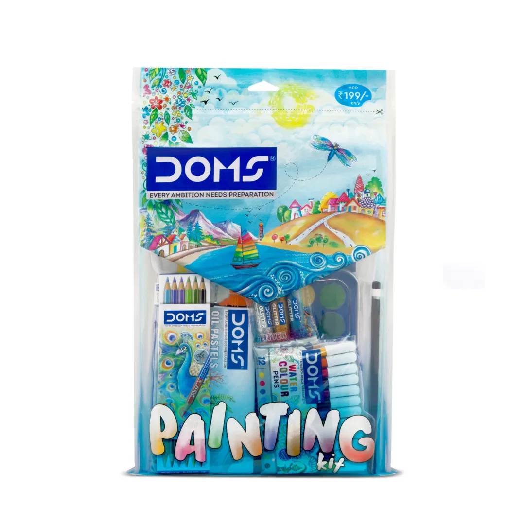 Doms painting kit / painting kit for kids ( Book , colour pencil , oil pastel , water colour pen , colour cake , glitter colour , pencil , eraser , sharpener ) 