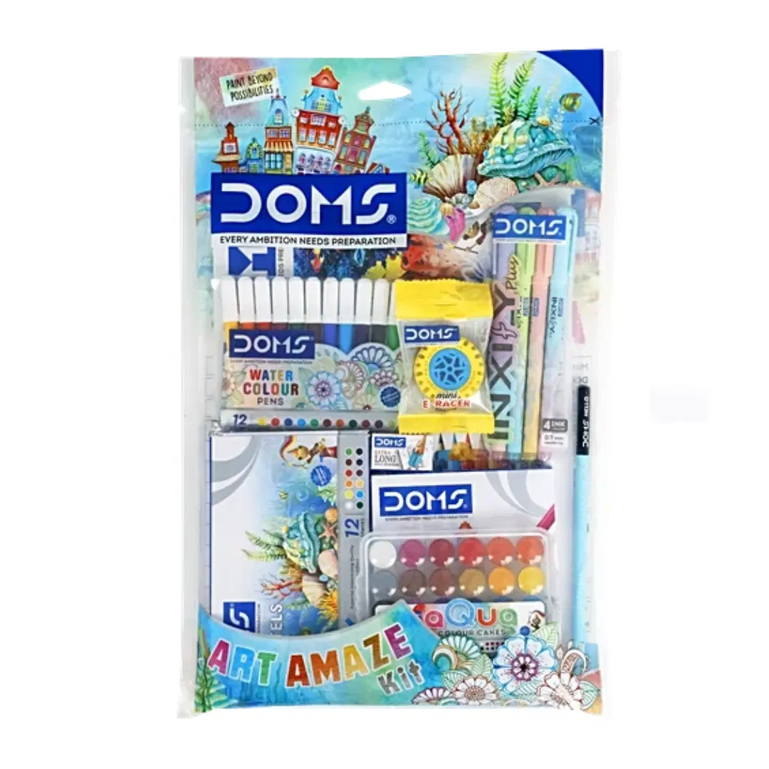 Doms art amaze kit / amaze kit for kids ( Book , colour pencil , oil pastel , colour pen , colour cake , ball pen , pencil , eraser , sharpener ) 