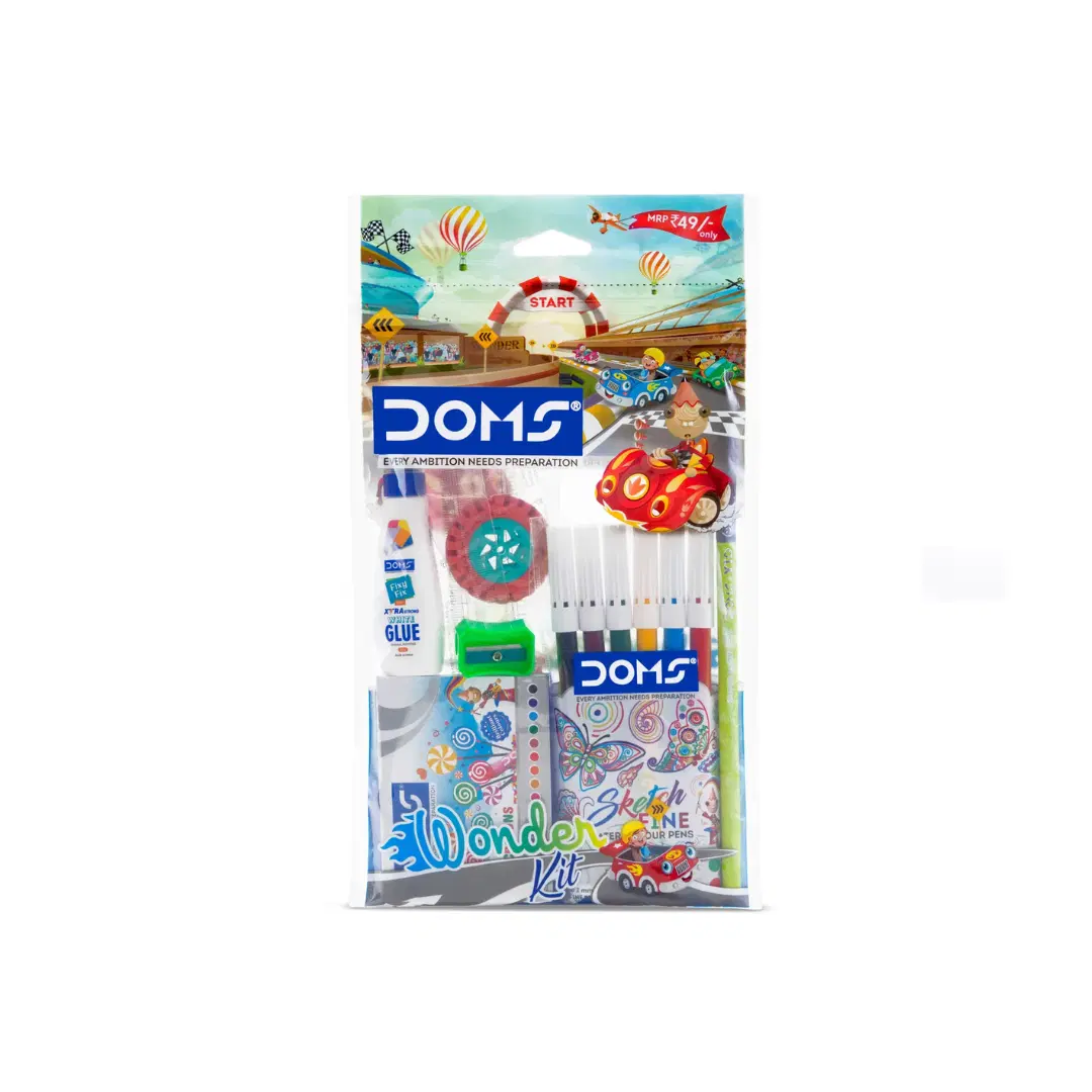 Doms wonder kit / doms kit for kids / ( Book , wax crayon , watrer colour , pencil , eraser , sharpener , glue )