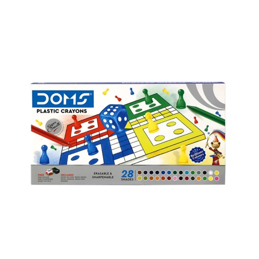 Doms Plastic Crayons with eraser and sharpener  (28 Shades)