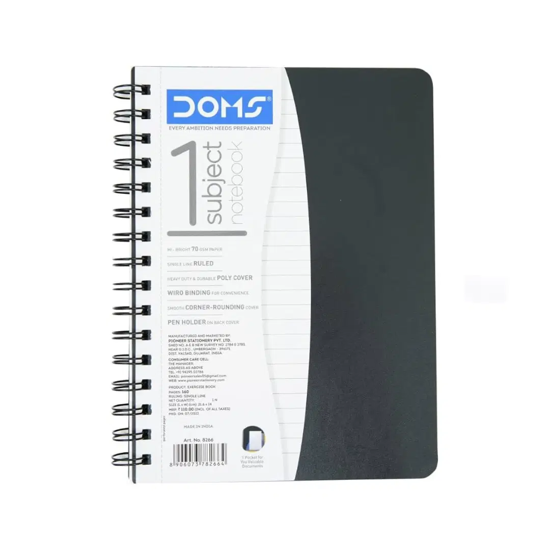 Doms 1 Subject  Notebook / Single Line, 160 Pages ( 21.6 x 14 CM )