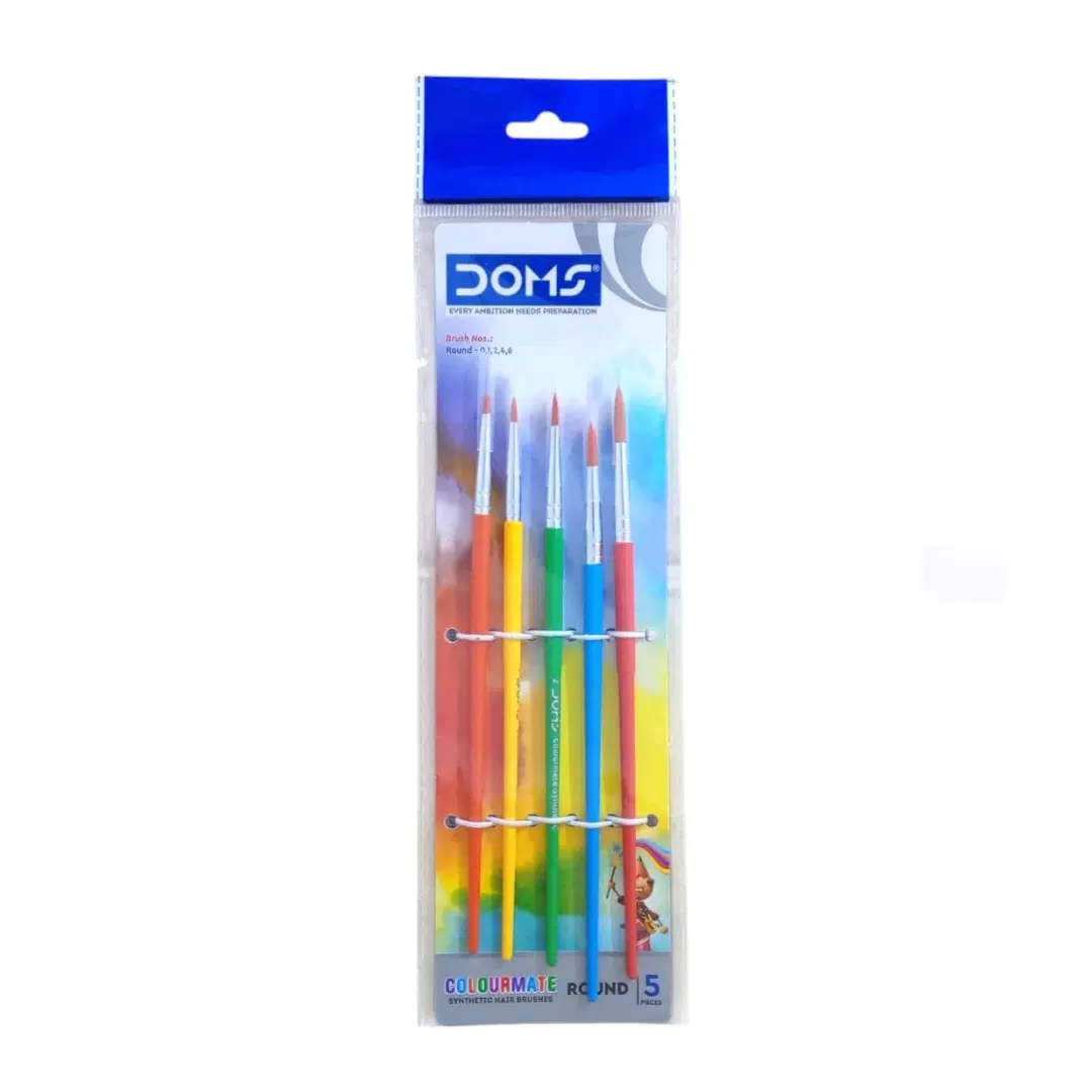 Doms Colourmate Synthetic Flat Hair Brush /  Round - 5 brush set
