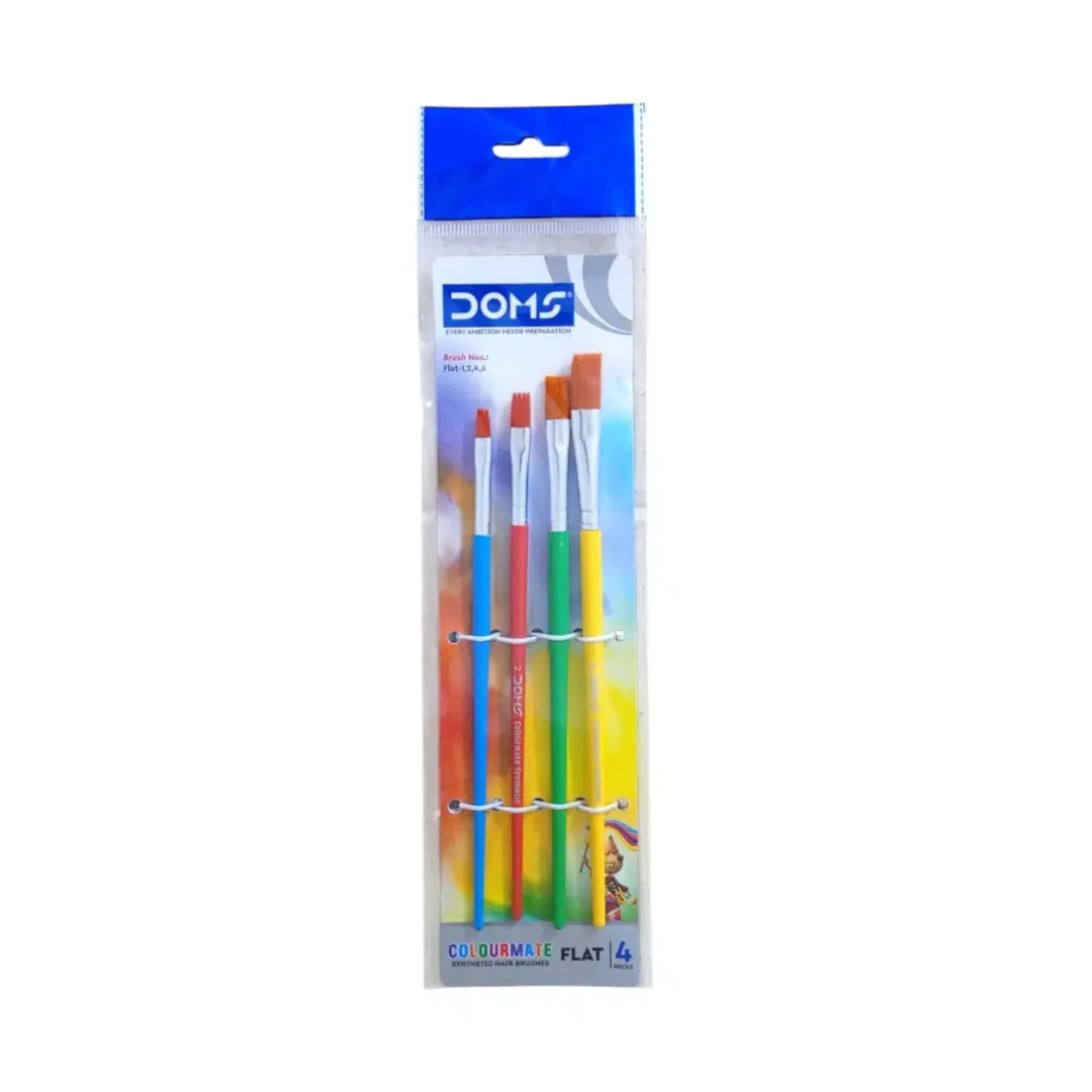 DOMS Colourmate Synthetic Flat Hair Paint Brush Set - 4 brush set / Flat brush set