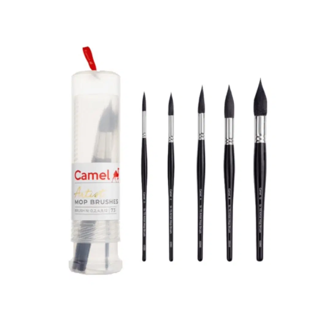 Camel Artist Mop Brushes / brush set of 5pcs ( Brush NO. 0 , 2 , 4 , 8 , 12 )