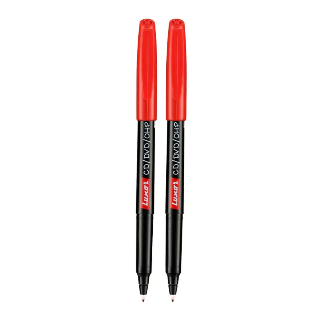 Luxor CD / Multi-utility Markers (Red) / Red marker / CD marker / Thin marker / Red pen - 2 piece
