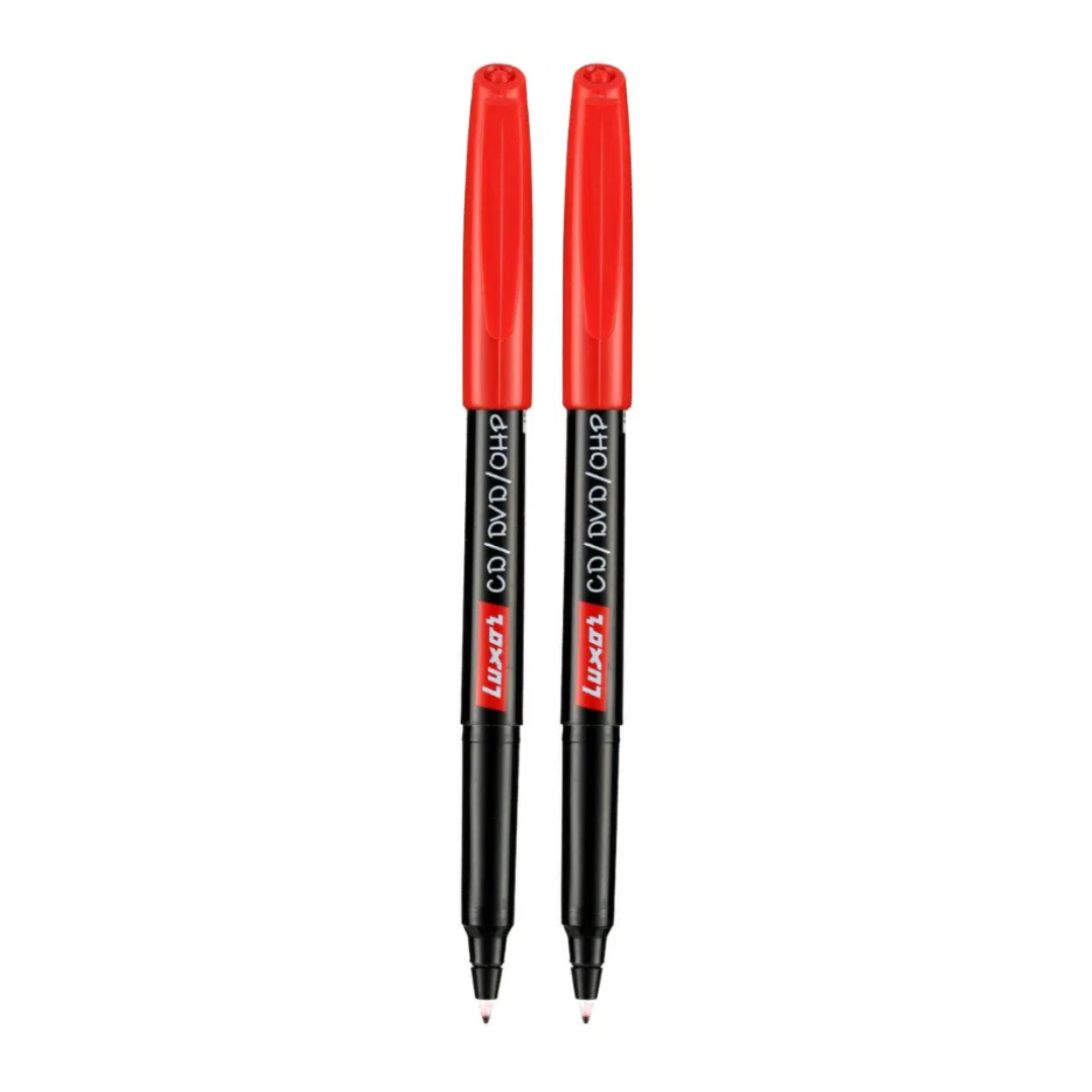 Luxor CD / Multi-utility Markers (Red) / Red marker / CD marker / Thin marker / Red pen - 2 piece