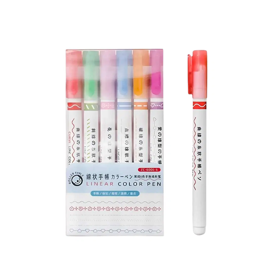 Linear Roller Color Pens Highlighters With 6 Different Curve Shapes