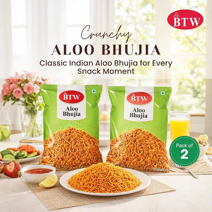 BTW Namkeen Aloo Bhujia 700g (2 × 350g) | Combo Pack |  Indian Tea-Time Namkeen | Ready-to-Eat Snack
