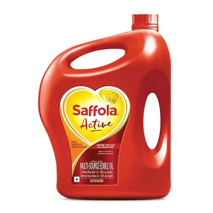 Saffola Active Refined Oil|Blend of Rice Bran Oil & Soyabean Oil / 5 litre Jar