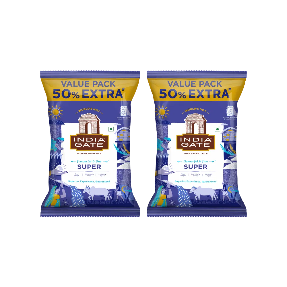 India Gate Super Basmati Rice (1 kg + 500 g) (Extra Long Grain)