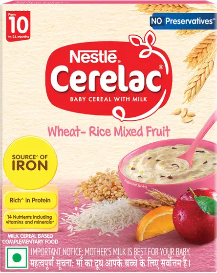 Nestle CERELAC Wheat - Rice Mixed Fruit, Baby Food Cereals with Milk, 10 to 24 Months.