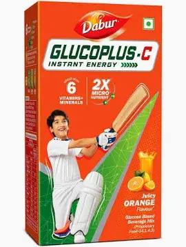 Dabur Gluco Plus‑C Instant Energy Glucose Powder (Orange) Enriched with Calcium & Vitamin C 