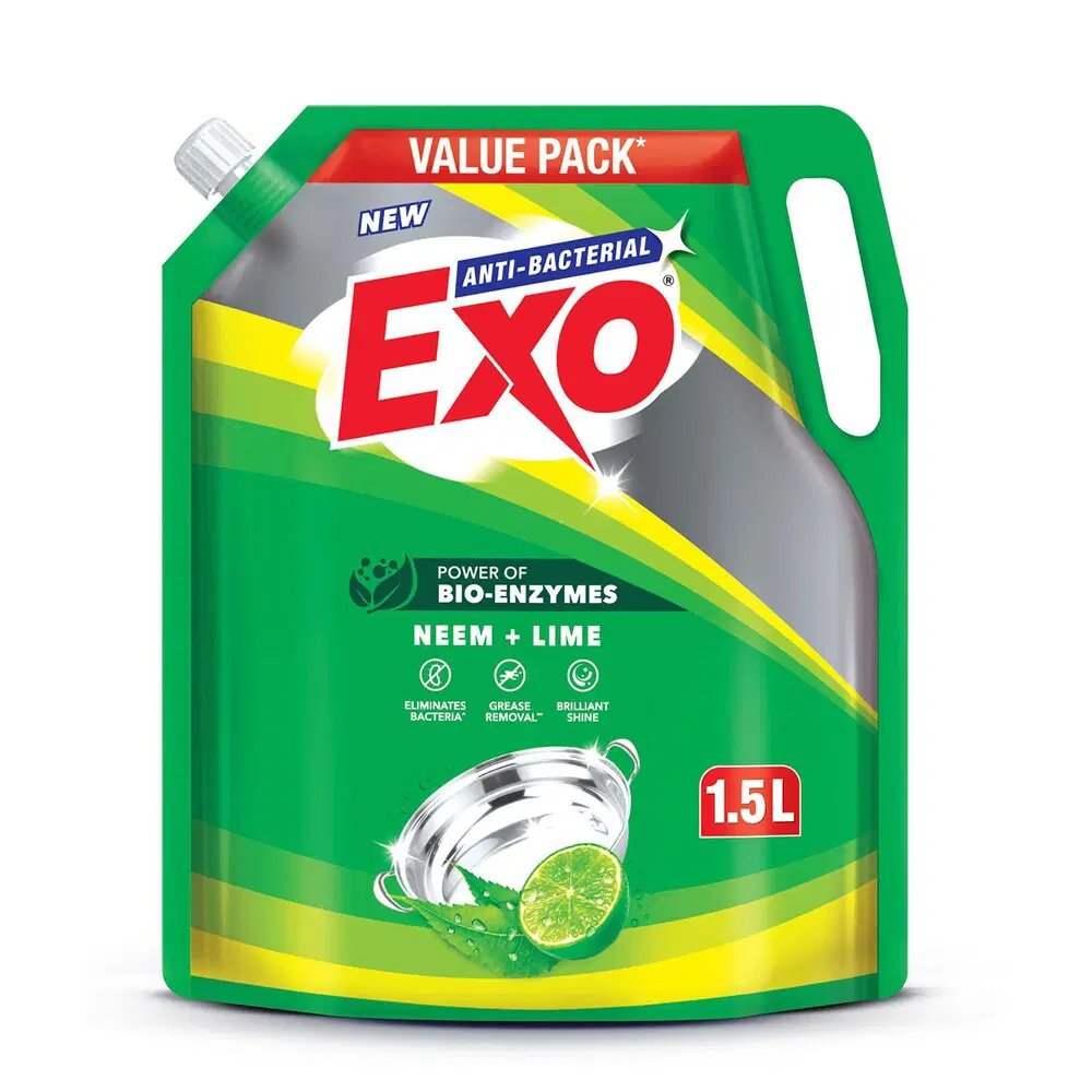 Exo Liquid Dishwash Gel, Anti Bacterial, Neem & Lime, Refill Pack