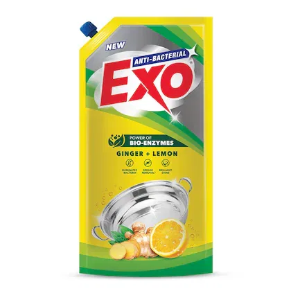 Exo Liquid Dishwash Gel, Anti Bacterial, Ginger & Lemon, Refill Pack