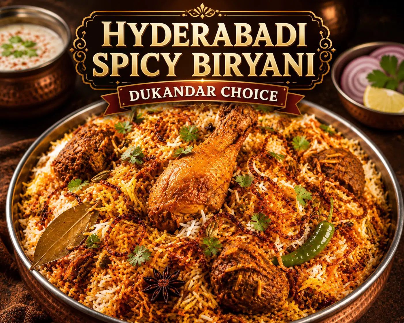 Hyderabadi Biryani, Spicy, 500g (With 3 Chicken Pieces)