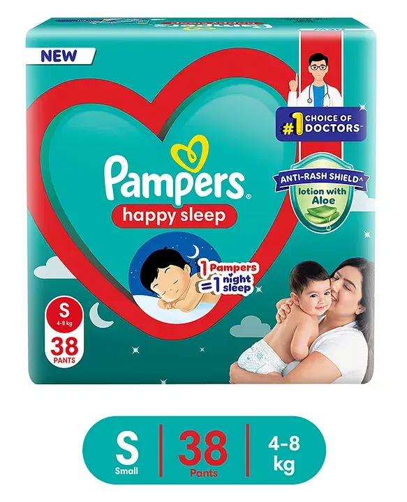 Pampers S38 Pants, Happy Sleep, (Small 4-8Kg) Baby Diaper
