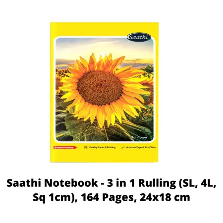 ITC Saathi 3IN1 Copy, (Ruled/4Line/1cm Square), 164 Pages 24x18cm
