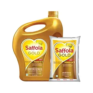 Saffola Gold Refined Cooking oil,  5 Litre Jar + Free 1 Litre Pouch